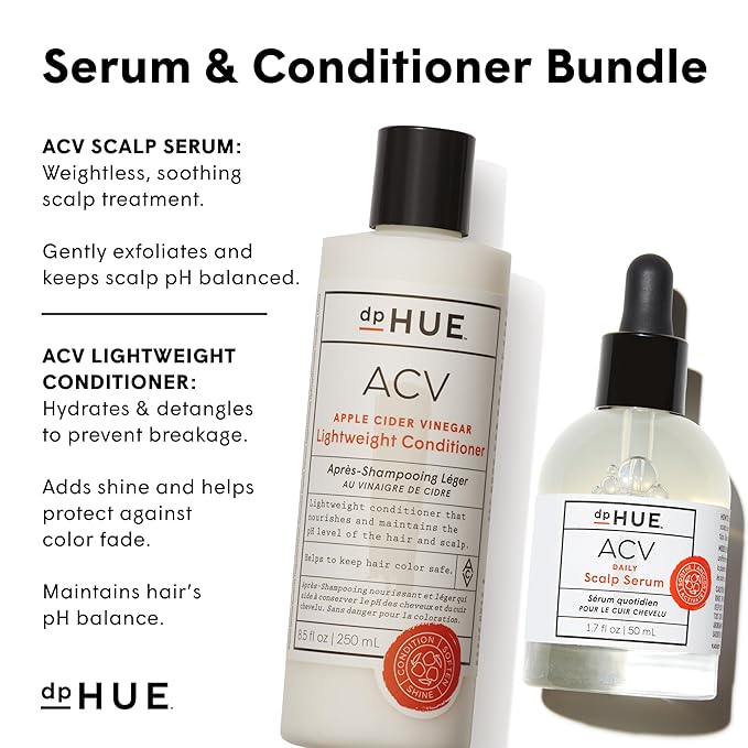 dpHUE ACV Daily Scalp Serum (1.7 fl oz) + Apple Cider Vinegar Lightweight Conditioner (8.5 fl oz) - Helps Soothe Dry Scalps & Activate Healthy Hair Growth