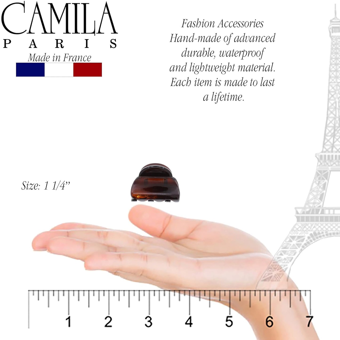 Camila Paris CP3479 French Hair Clip for Women, Set of 2 Small Tortoise Shell Girls Hair Claw Clips Fashion Durable Hair Accessories for Women, Ladies Strong Hold No Slip Grip Clamp, Made in France