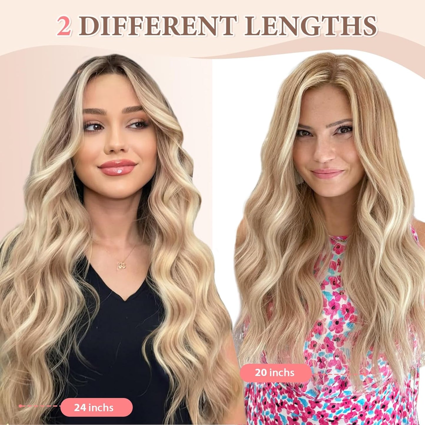 Clip in Hair Extensions for Women Honey Blonde with Platinum Highlights Long Wavy Hair Extensions Clip Ins 6PCS 20 Inch Synthetic Soft and Natural Thick Hair Pieces for Women