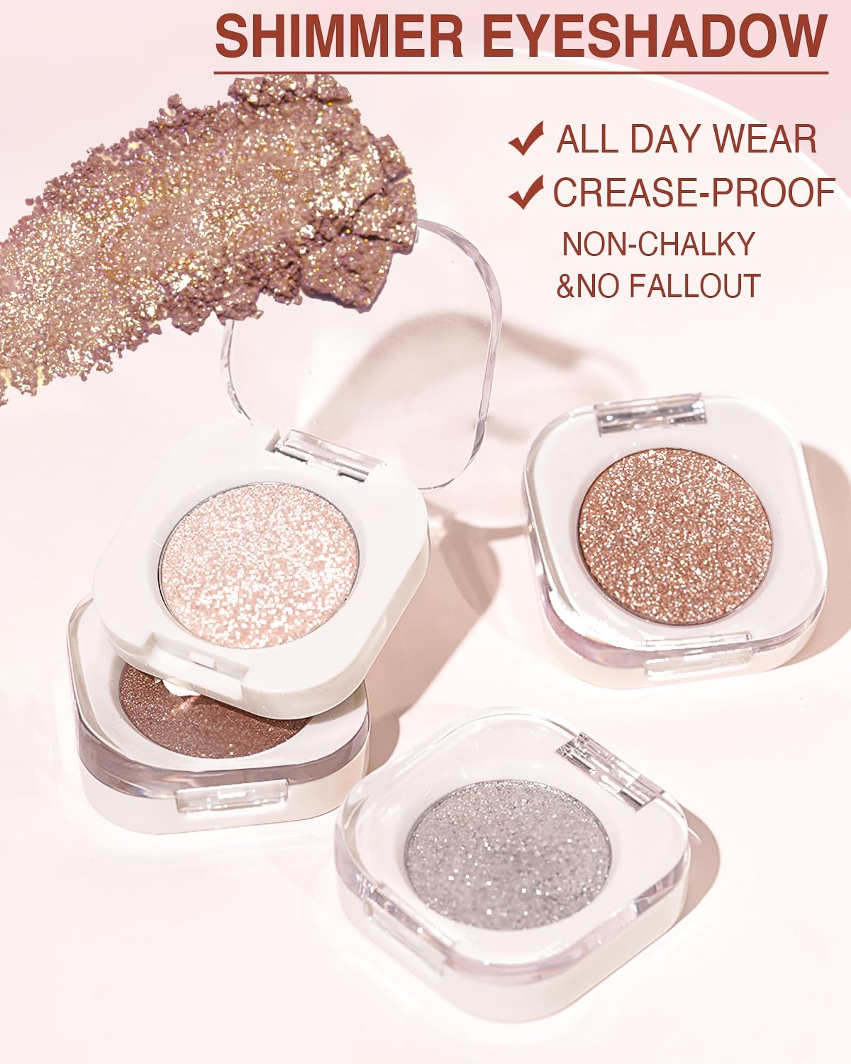 Glitter Shimmer Eyeshadow, Pigmented, Soft, Smooth Formula, Blendable Sparkly Eye Shadow, Long-lasting Metallic and Shimmer Finish, Galaxy Silver