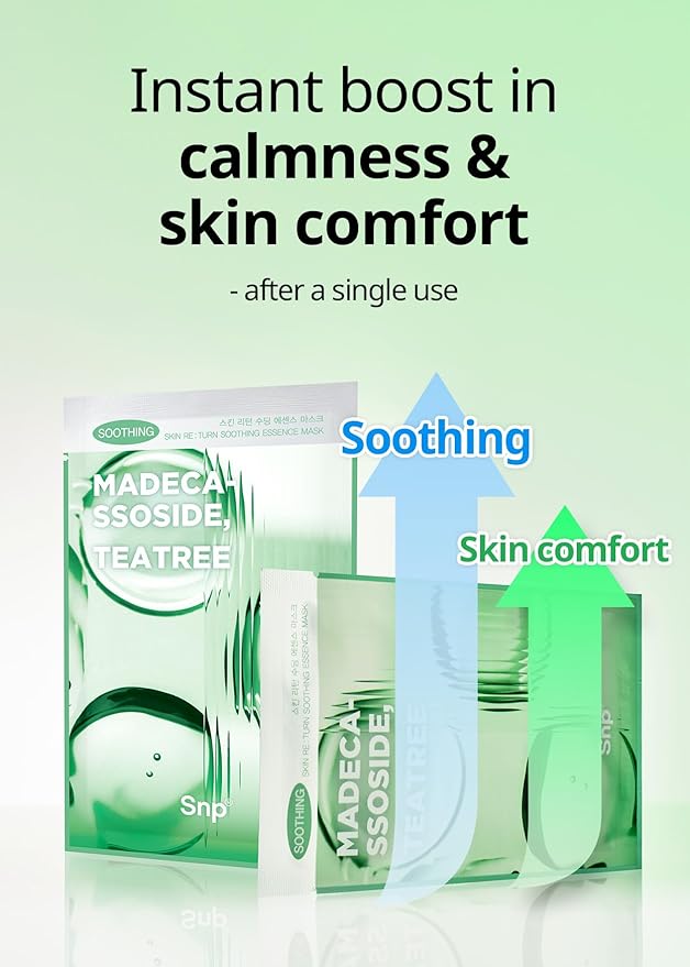 [K Beauty] Skin Return Soothing Essence Sheet Mask | Moisturizing and Hydrating for All Skin Types | Vegan Sheet Masks with Tea Tree Extract | Korean Face Masks Skincare | Facial Mask | 10 Sheets