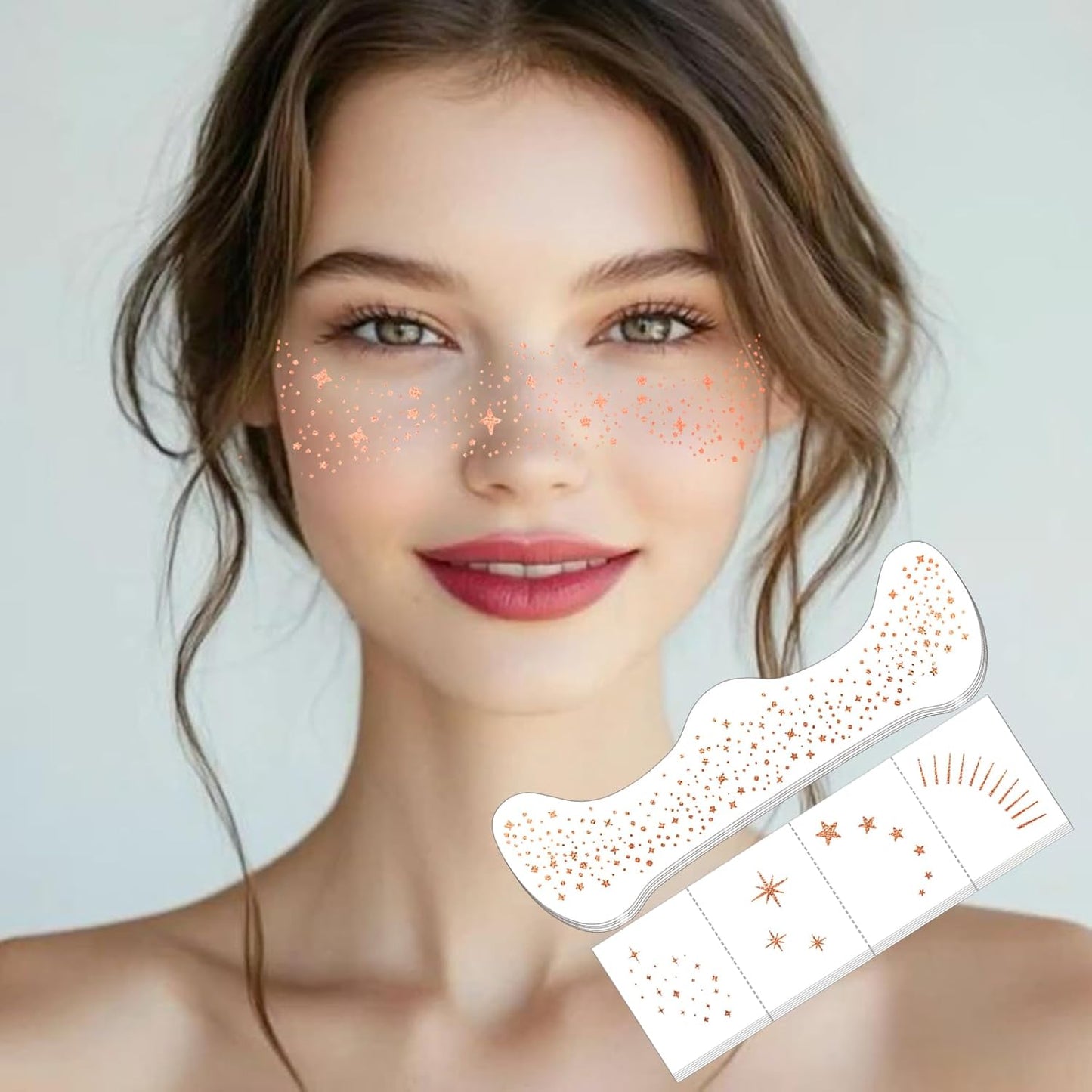 Glitter Freckles, 32 Pcs Sparkle Glitter Freckles Face Tattoo for Women Girls Rose Gold Temporary Face Tattoos Concert Festival Rave Accessories (Rose Gold)