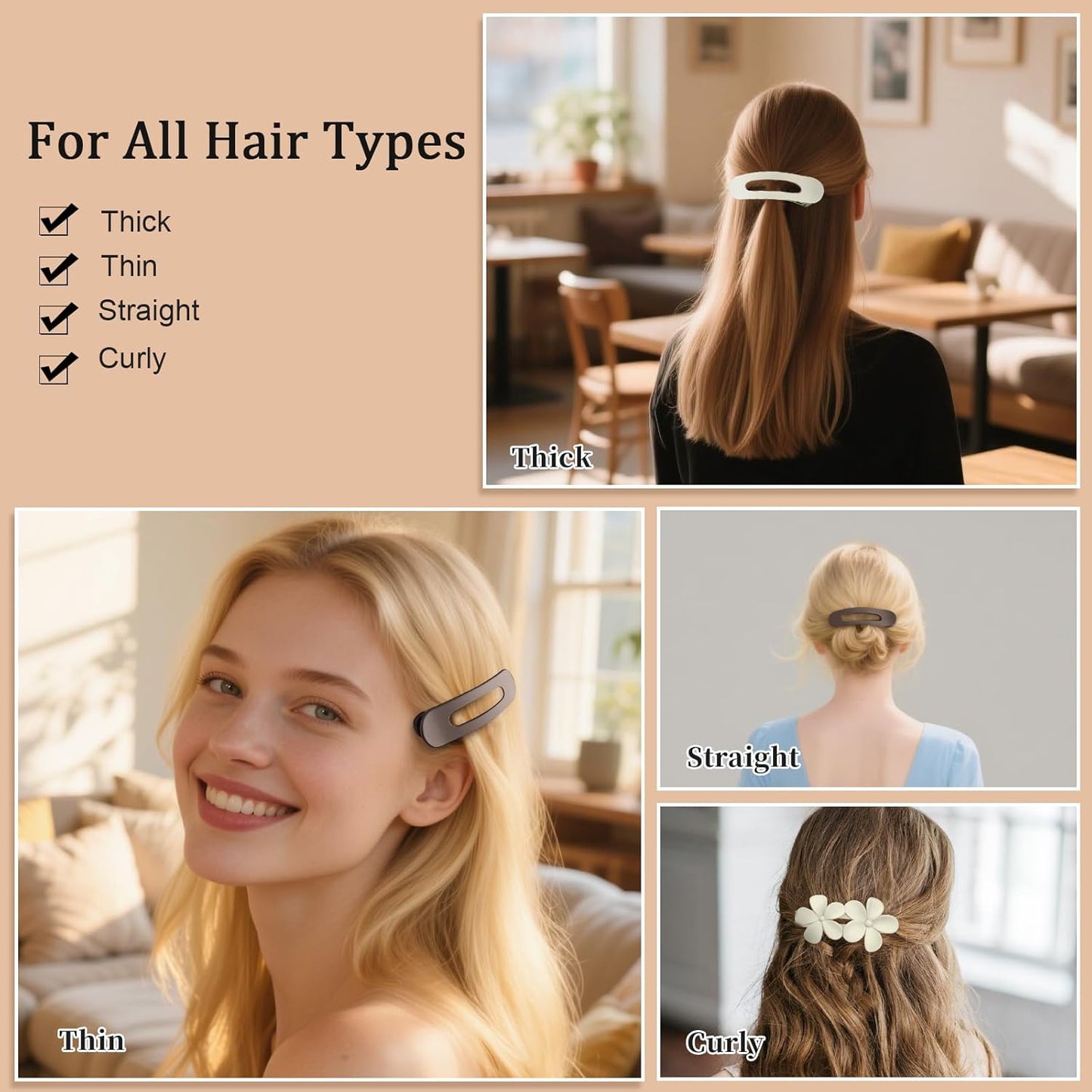 10 Pcs Flat Hair Clips, Lay Flat Claw Clips for Women Thick Thin Curly Straight Fine Hair, Matte Non-slip Big Hairclips for Daily Use Decotations, Strong Hold & Comfortable All Day, L 4.3In