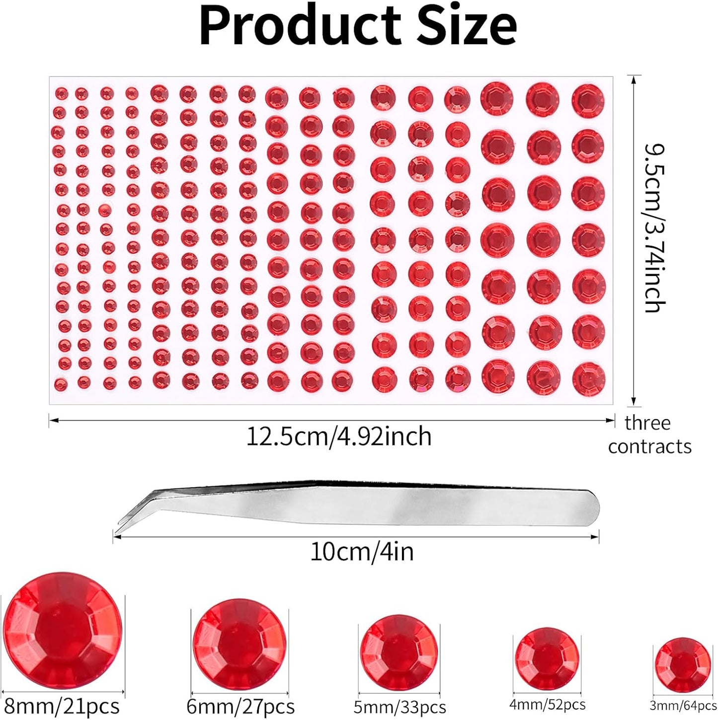 591pcs Face Gems Hair Gems Pearls, Self-Adhesive Face Jewels Eye Rhinestones 3/4/5/6/8 mm Face Gem Stick on, Halloween Makeup Gems Rave Accessories for Face Eyes Body Makeup (15.red)