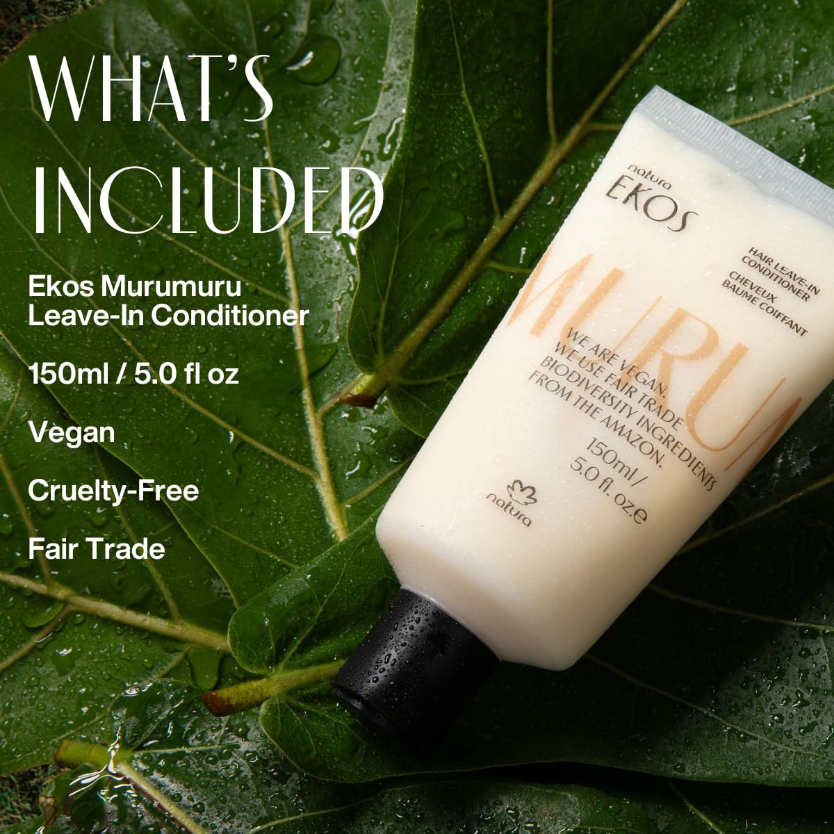 Natura - Ekos Murumuru Anti-Damage Leave-In - Reconstructs Hair Fiber, Reduces Frizz, Detangles, and Repairs Split Ends, Vegan, Not Tested On Animals, Unisex, For Frizzy Hair - 5 fl oz (150ml)