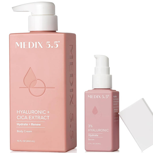 Medix 5.5 Hyaluronic Acid Body Cream Moisturizer Lotion + 3% Concentrated Hyaluronic Acid Body Serum & Body Booster | 2PC Hydrating Skin Care Set