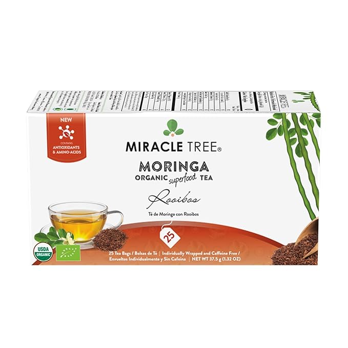 Miracle Tree - 3 Count of Organic Moringa Superfood Tea, 25 Individually Sealed Tea Bags, Rooibos (Keto, Detox, Energy/Immunity Booster, Vegan, Gluten-Free, Organic, Non-GMO, Caffeine-Free)