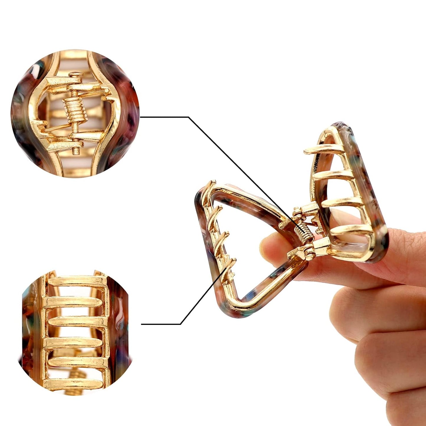 Cobahom Mini Acetate Claw Clips for Thick Hair - 3 Pcs Hollow Triangle Hair Clips for Women and Girls (Blue + Pink + Gray) 1.7 Inch