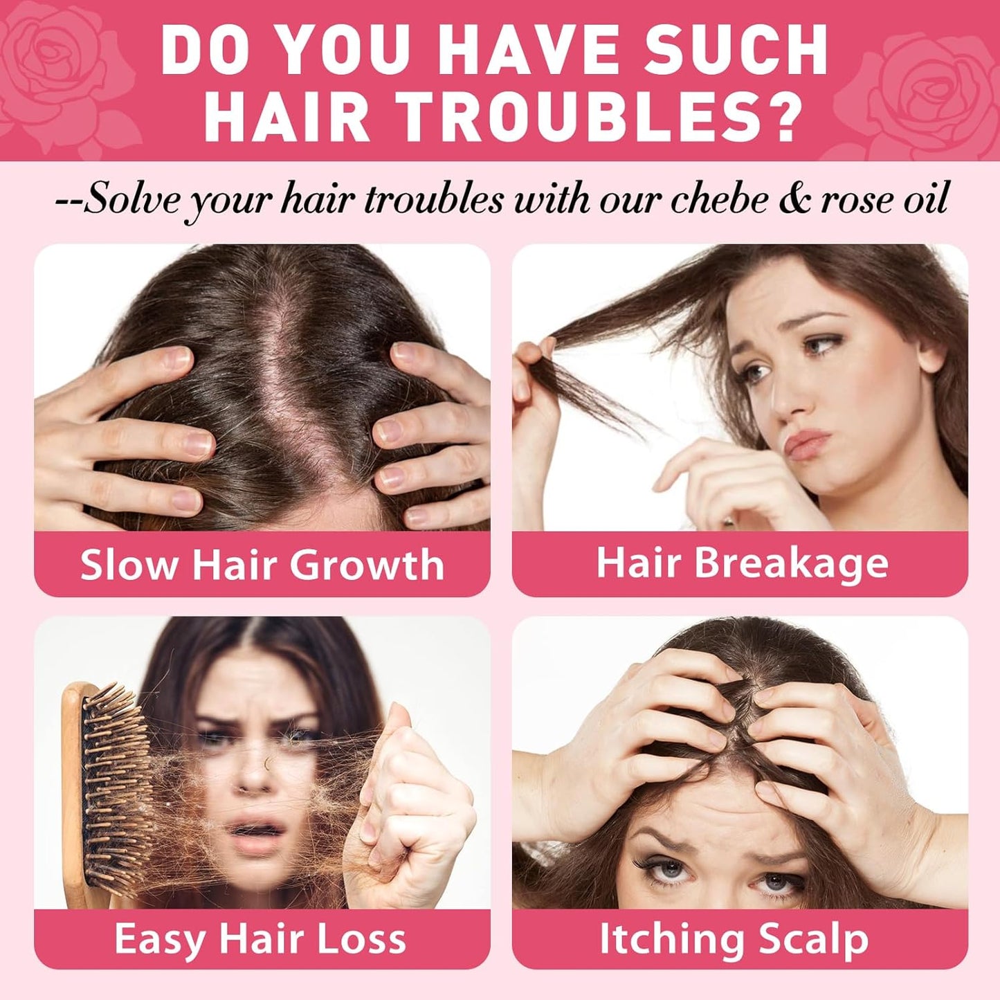 Chebe & Rose Hair Oil for Hair Growth, Chebe & Rose Extract Oil Moisturizer for Scalp, African Chebe Powder for Hair Growth Stronger Thicker, Natural Chebe Hair Growth Oil for All Hair Types 4fl oz