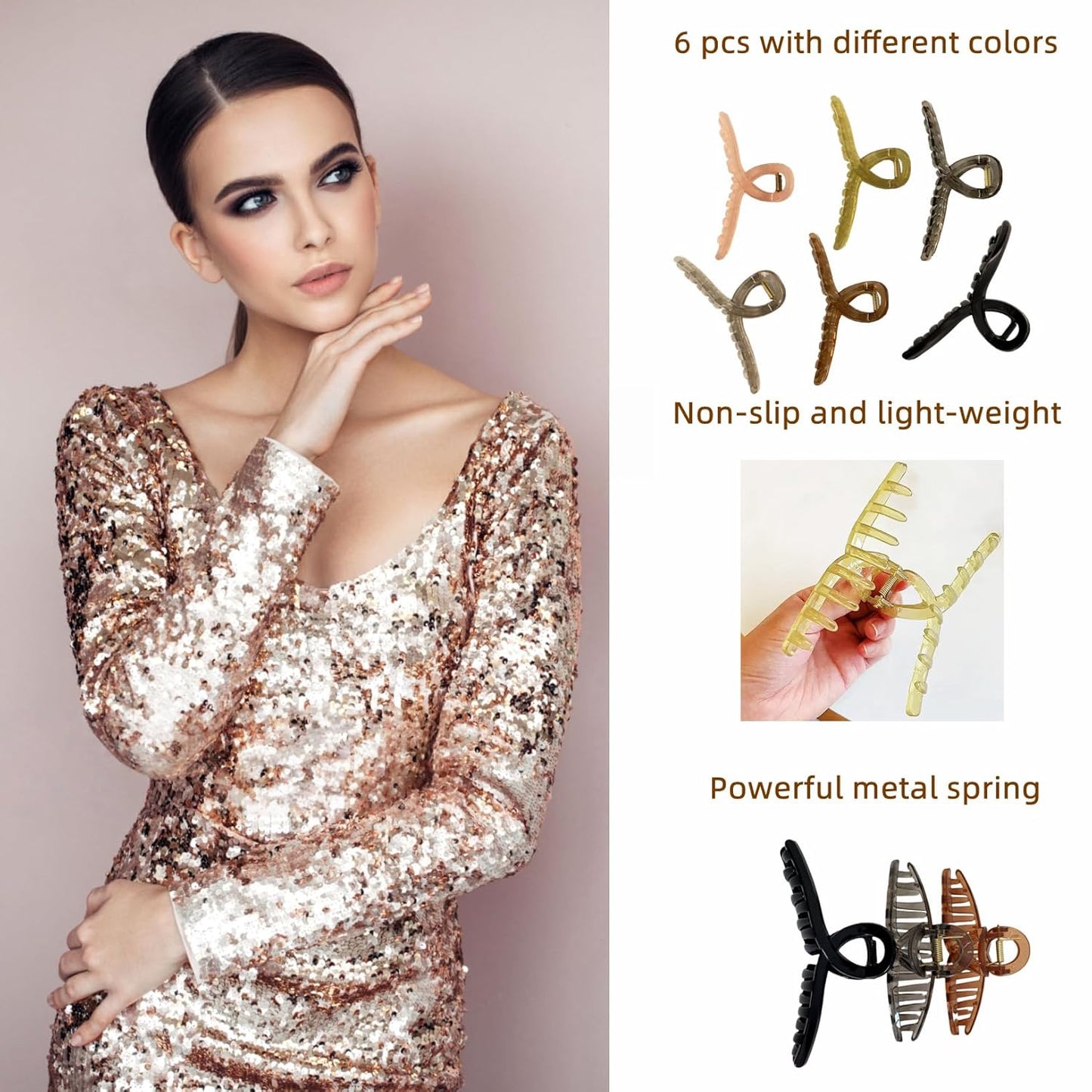 Large Hair Claw Clips Non-Slip Large Claw Hair for Women and Girls, Strong Hold Banana Jaw Clips for women 6 pcs