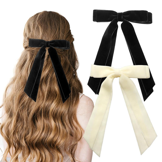 Velvet Hair Bows for Women Hair Ribbon Bowknot Hair Clips Ponytail Holder Hair Accessories Hair Barrettes with Alligator Clips, Black White