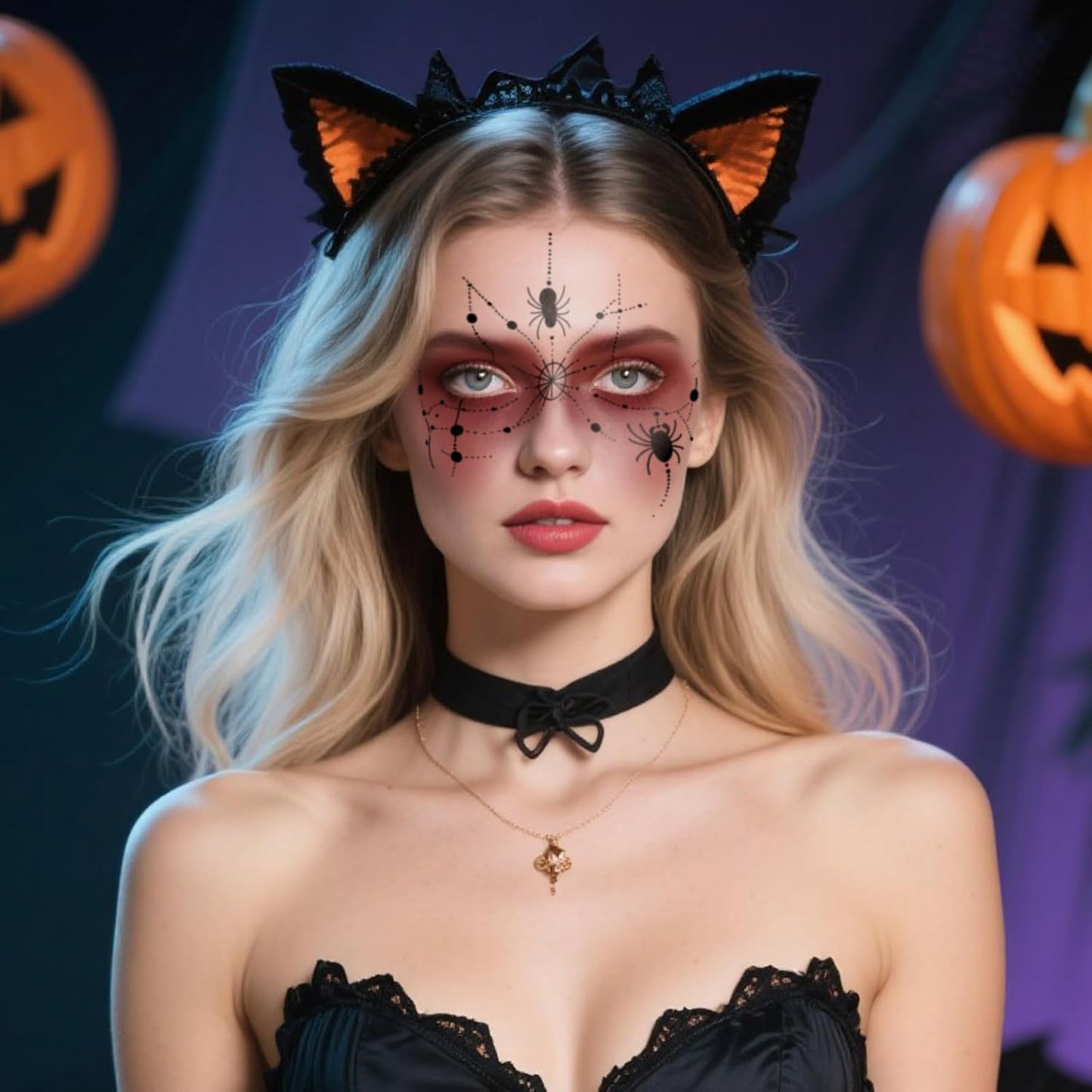 Halloween Temporary Face Tattoos, Spider Web Tattoo Decals, Temporary Face Stickers,Temporary Makeup Tattoos, Tattoo Sticker Art for Adult Kids Halloween Costume Accessories 8Pcs