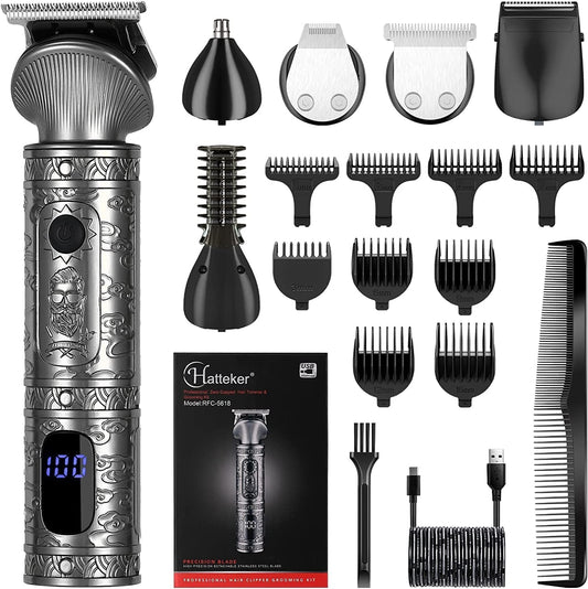 Hatteker Beard Trimmer Kit for Men Professional Hair Clipper T-Blade Beard Hair Shaver Nose Trimmer Hair Cutting Kit Body Grooming Kit Cordless 6 in 1