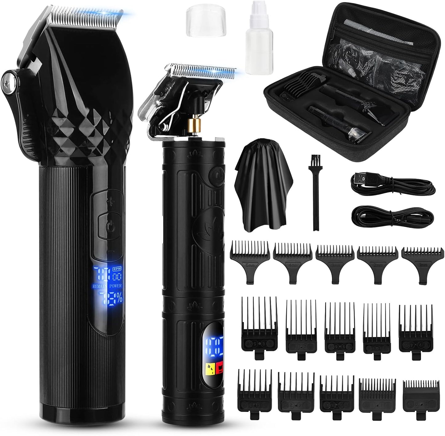 Soonsell Hair Clippers for Men T-Blade Trimmer Set,Man Professional Cordless Barber Clippers Set,Blade Close Cutting Beard Trimmer,LED Display（Black）