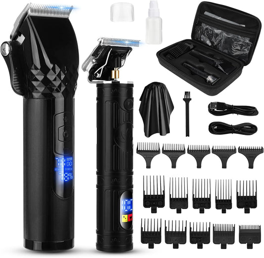 Soonsell Hair Clippers for Men T-Blade Trimmer Set,Man Professional Cordless Barber Clippers Set,Blade Close Cutting Beard Trimmer,LED Display（Black）
