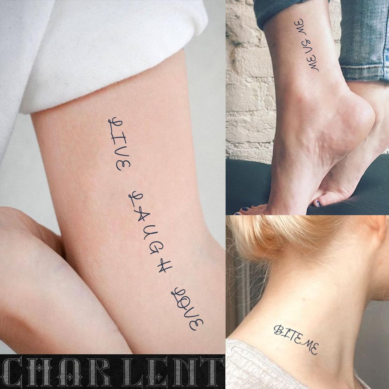 CHARLNET English Letters Semi-Permanent Tattoos for Adult - 2 Weeks Long Last Letters Fake Tattoos for Women Men Finger Neck Body/Fades Naturally/No Reflection/Waterproof,DIY Letters Stickers