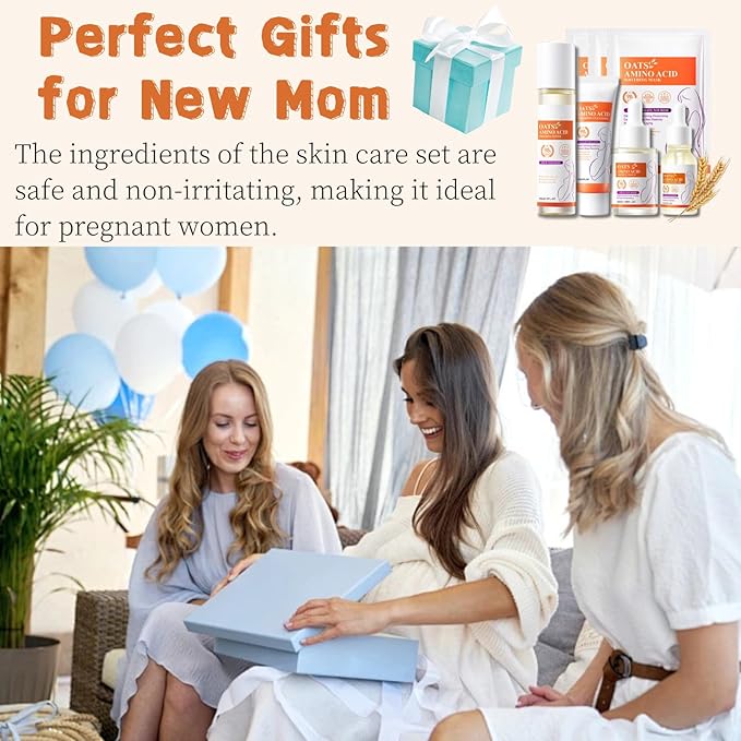 Oats Skincare Set Mom Women Gift - Pregnancy Must Haves - 7PCS Skin Care Set - Anti-Wrinkle New Mom Gifts - Skin Care Products - Skin Care Kit with Toner, Stretch Mark Oil, Serum, Face Mask