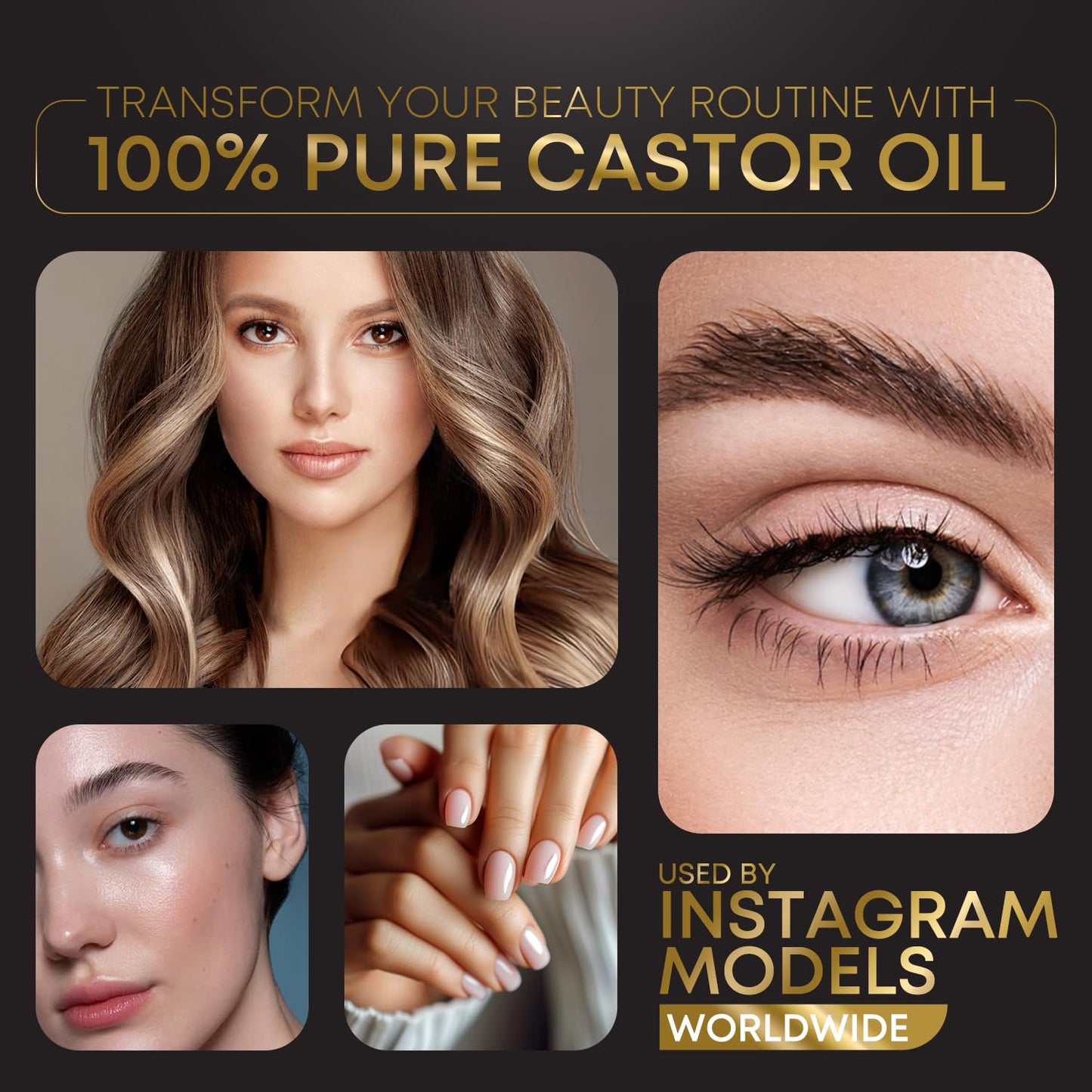 Organic Castor Oil, Cold Pressed, Glass Bottle, USDA Certified Premium Organic, Unrefined, Hexane Free, for Hair Growth, Radiant Skin, Eyebrows, Lashes and Fuller Hair, 16.9 oz w/ Pump (Made in USA)