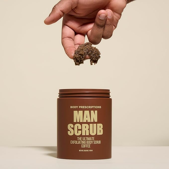 Body Prescriptions Men’s Exfoliating Body Scrub – Ultimate Skin Cleansing Wash in Jar with Twist-Top Lid, For All Skin Types, 21 Ounce (Pack of 1), Coffee