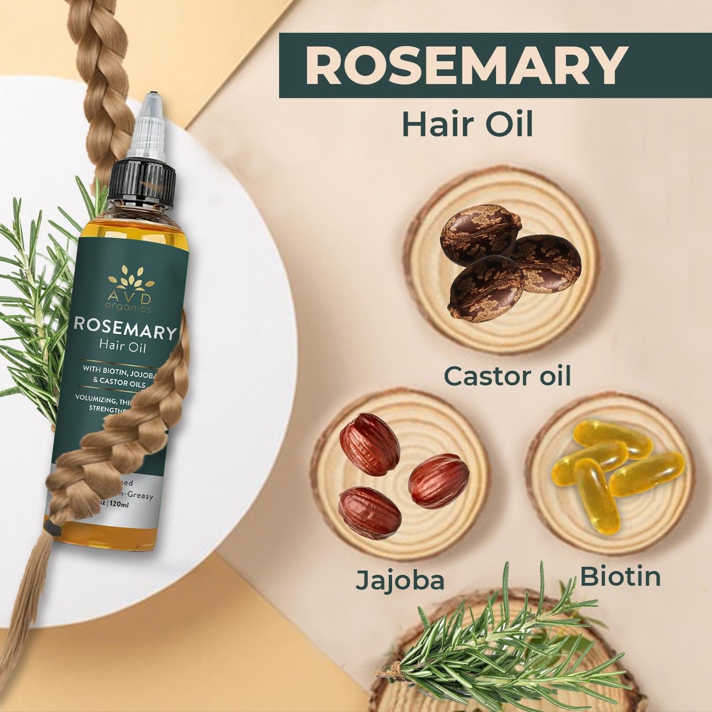 Pure Rosemary Oil for Hair Growth (4.05 fl oz) Infused with Biotin Jojoba & castor Oil | Hair strengthening Treatment | Nourishing & Volumizing– Strengthening, | Non-GMO verified
