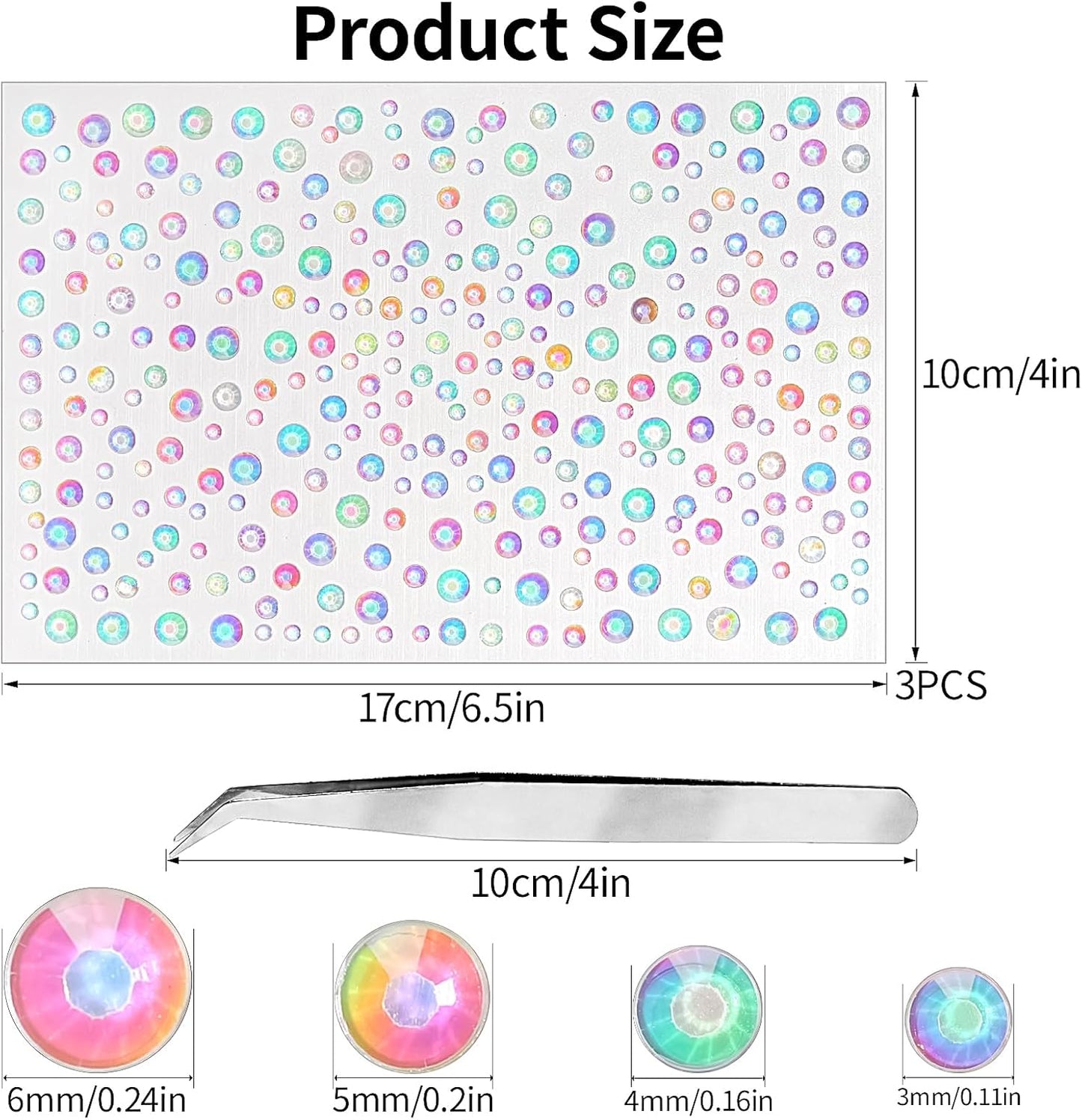 Self Adhesive Face Gems and Pearls for Makeup, Festival Jewels, Hair Gems, Rhinestone Stickers for Face, Eye, Makeup, Nail, Body, Crafts 3/4/5/6 mm 975Pcs (18.gem_Aurora)