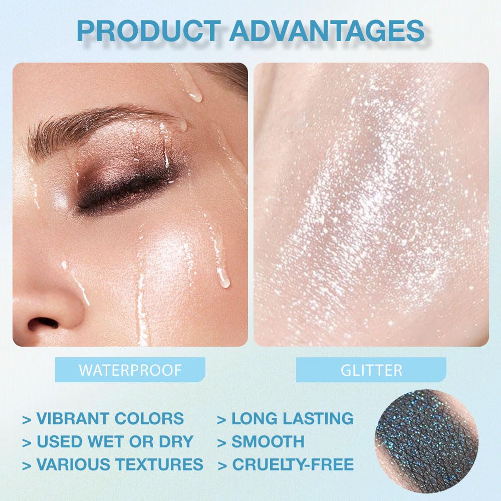 Matte Blue Shimmer Eye Shadow Palette Makeup,Eyeshadow Long Lasting Waterproof Cruelty-Free, 9 Blendable Shades in Smooth Matte and Shimmer Finishes with Gorgeous Pearls for Woman