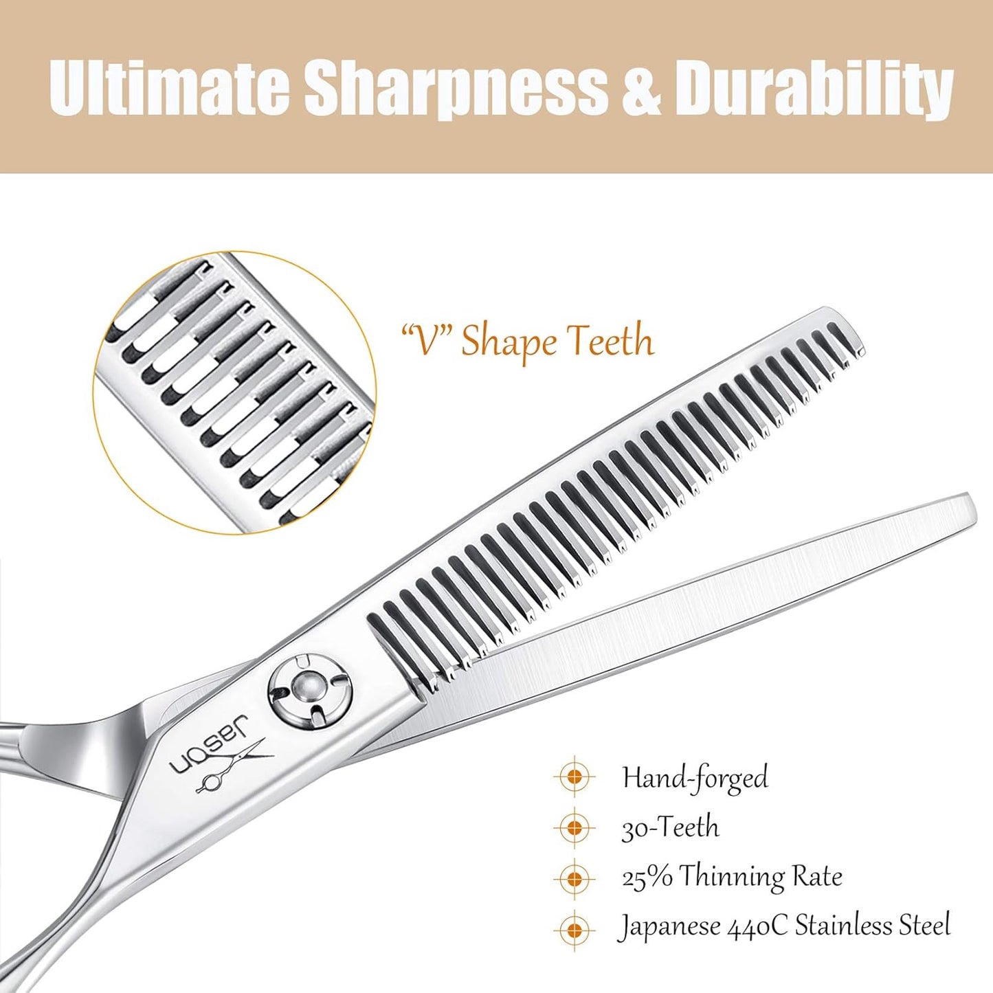 JASON 6" Blending Hair Scissors, 30 Teeth Hair Thinning Scissor Professional Trimming Hair Cutting Shears for Barber, Hairdresser, Stylist, Women and Men, Japanese 440C Stainless Steel