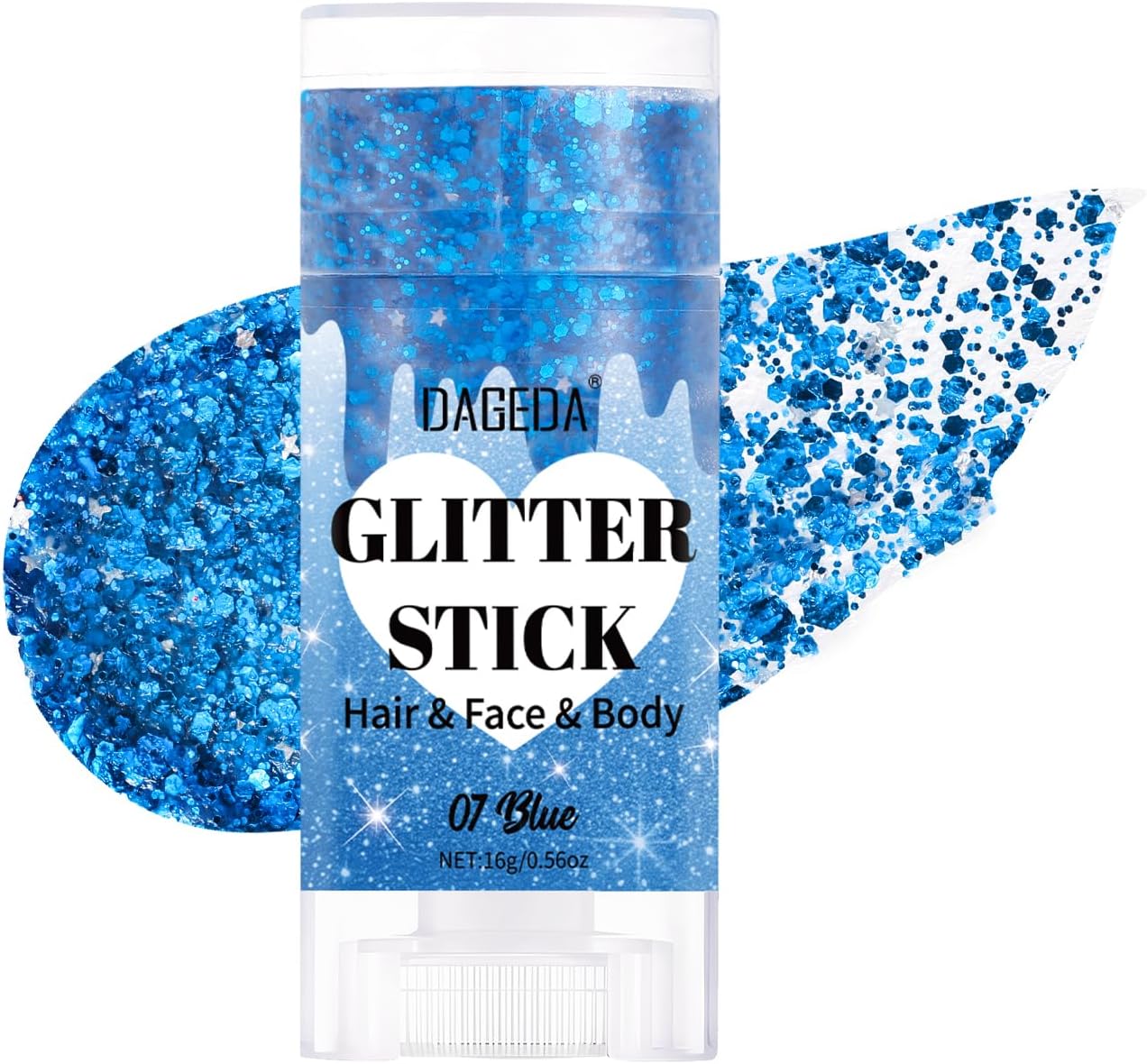 DAGEDA Blue Body Glitter Stick,Sparkly Face Glitter Makeup,Holographic Hair Glitters Mermaid Makeup Rave Outfits for Women, Shimmer Face Paint Stick Singer Concert Accessories