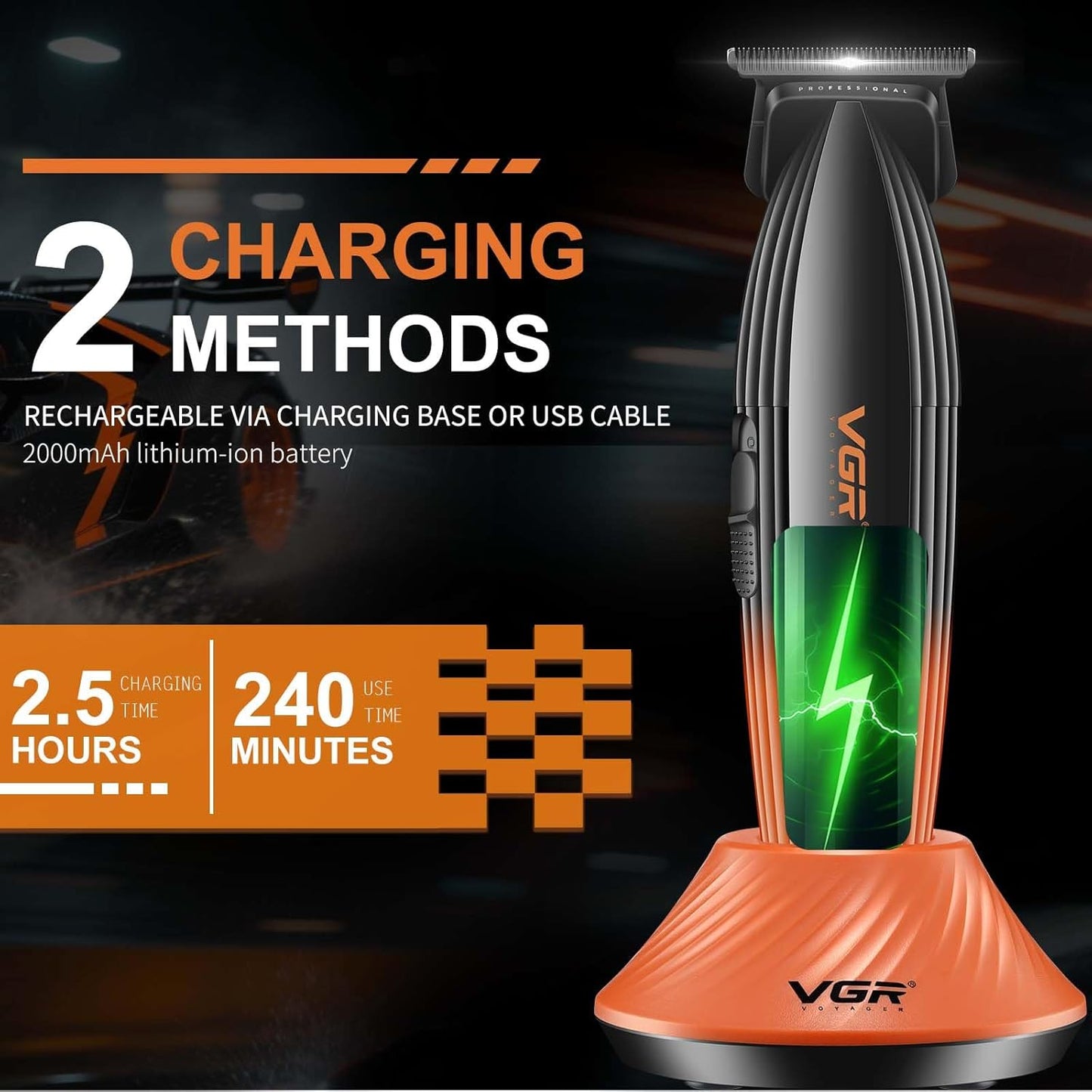 VGR 889T Professional Hair Trimmer for Men, 9000RPM High Speed Cordless Hair Clippers Beard Trimmer with Ceramic & DLC T Blade, Zero Gapped Barber Clippers with USB Charging Base, LED Display