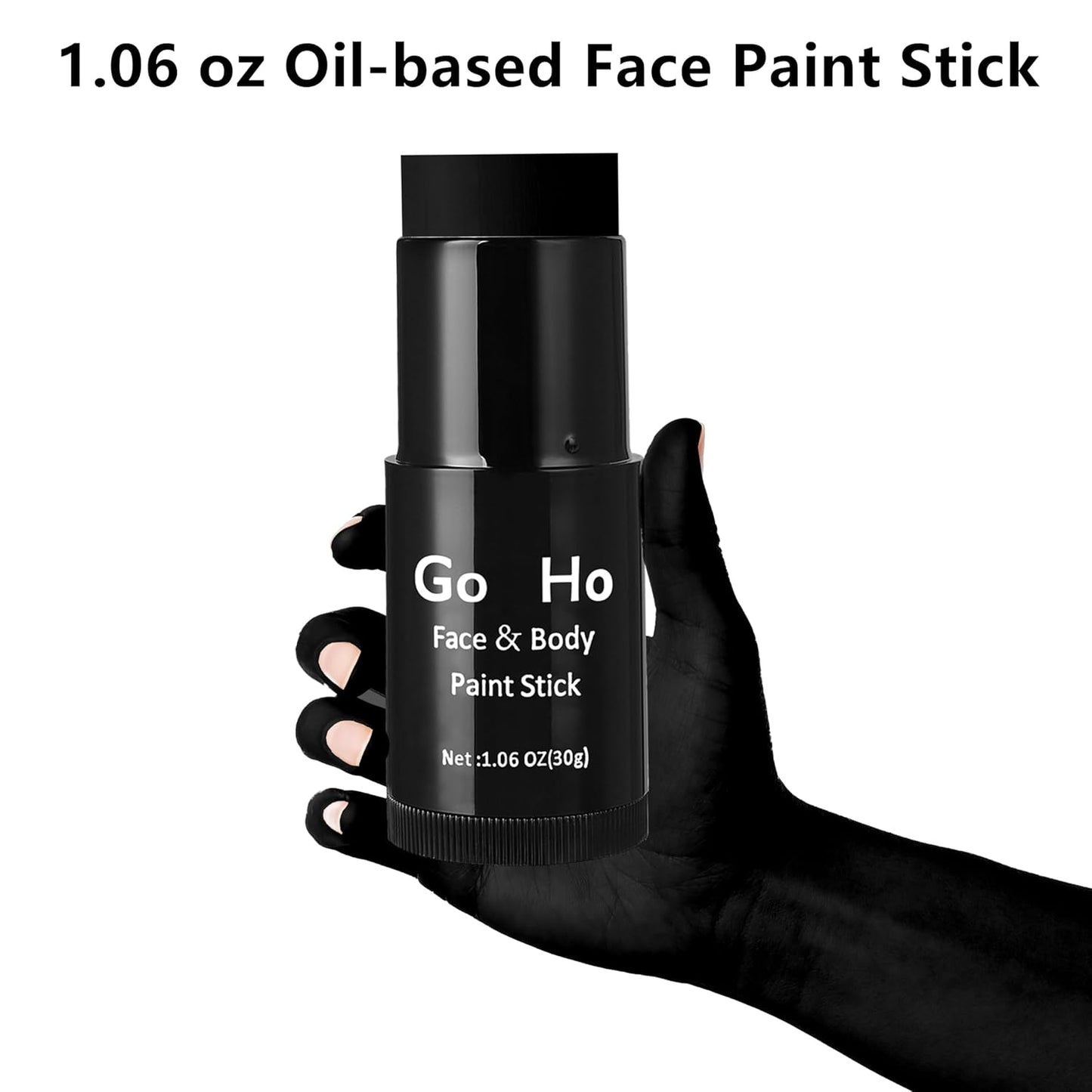 Go Ho Cream-Blendable Black Face Paint Stick (1.06 oz),Full-coverage Face Body Paint for Adult Children Halloween Cosplay Skull Zombie Vampire Skeleton SFX Makeup,Waterproof Eye Black Stick