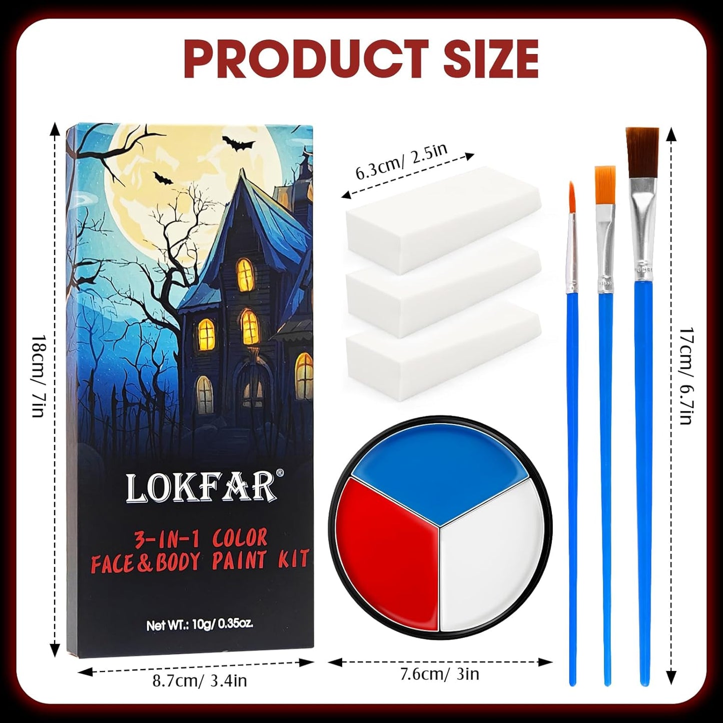 Red White and Blue Face Body Paint, Patriotic 4th/Fourth of July USA Themed Accessories for Women, Baseball Softball Eye-Black Sport, Halloween Face Make-up Kit for American Flag Clown Joker Costume