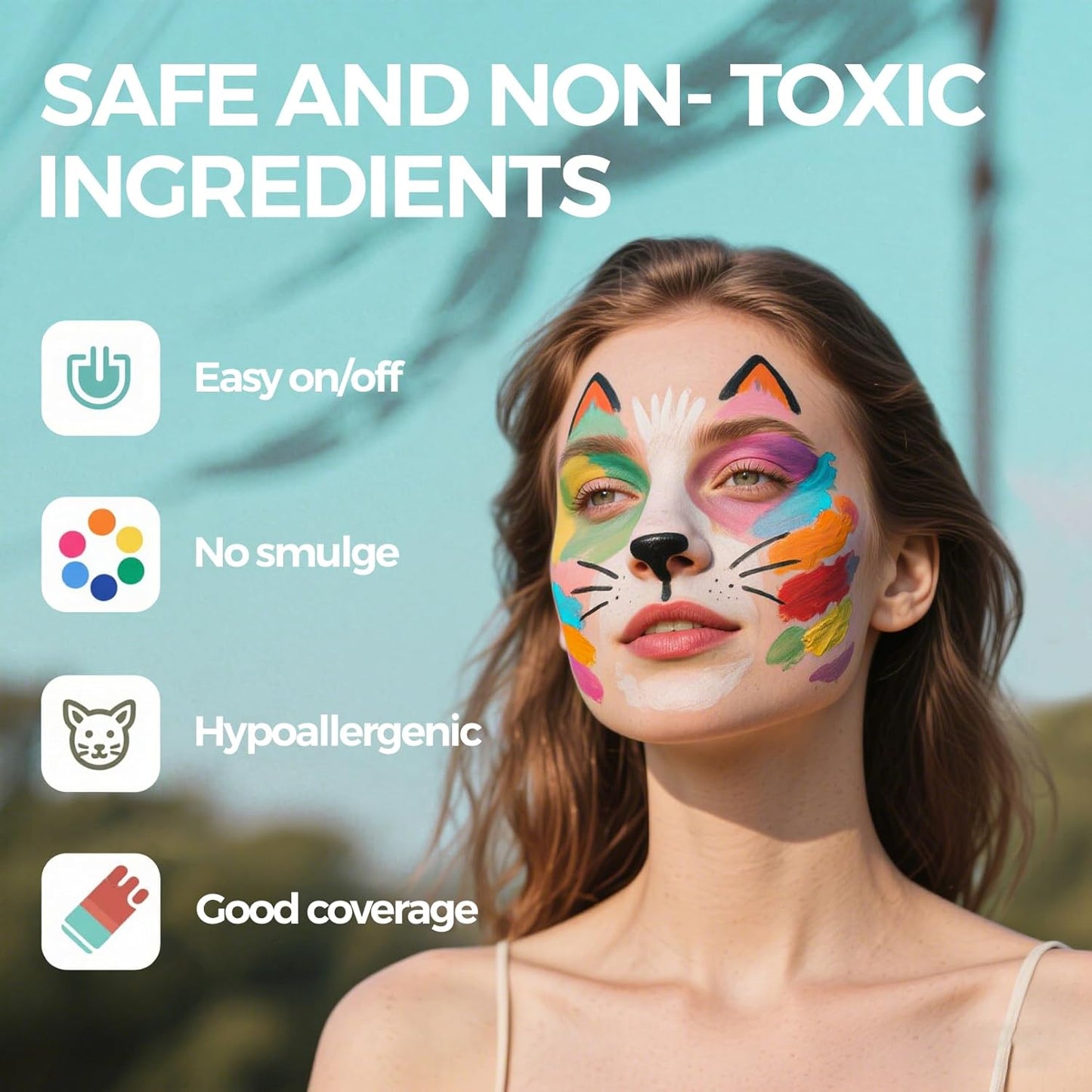 Face Painting Kit for Kids & Adults, Split Cake Face Paint Palette, Water Activated Face Paint with 4 Brushes, Safe & Quick-Dry, Perfect for Halloween Party Birthday Cosplay