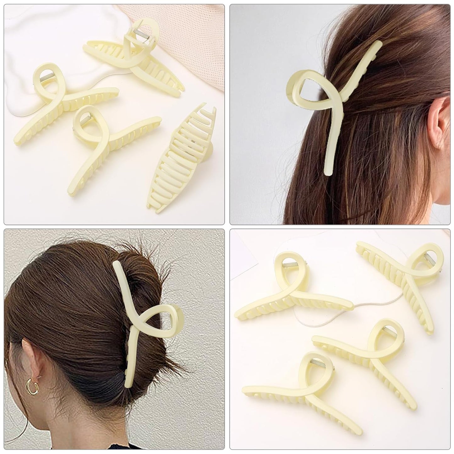 4 Pack Xl Jumbo Claw clips, 6Inche Extra Large Claw Clips for Thick Hair and Long Hair, Oversized Matte Non-slip Butterfly Hair Clips for Women, Big Strong Hold Jaw Clip,white Color