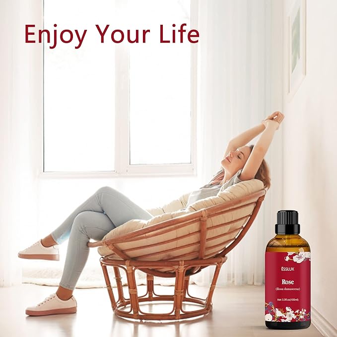 Rose Essential Oil 100ml (3.3 Fl Oz), ESSLUX Aromatherapy Essential Oils for Diffuser, Massage, Soap, Candle Making, Home Fragrance