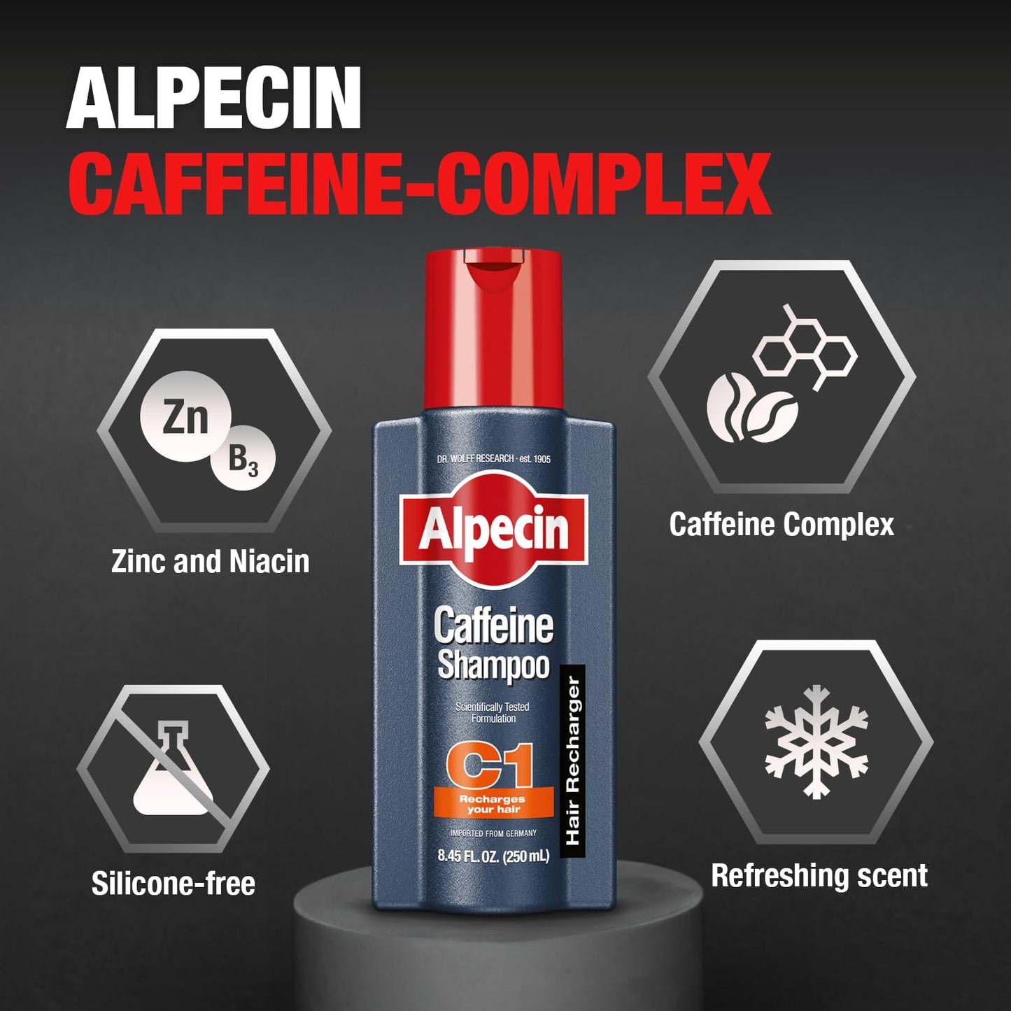 Alpecin C1 Caffeine Shampoo 8.45 fl Oz (Pack of 3) I Hair Performance Enhancer I Promotes Natural Hair Growth and Thickness I Energizes Scalp