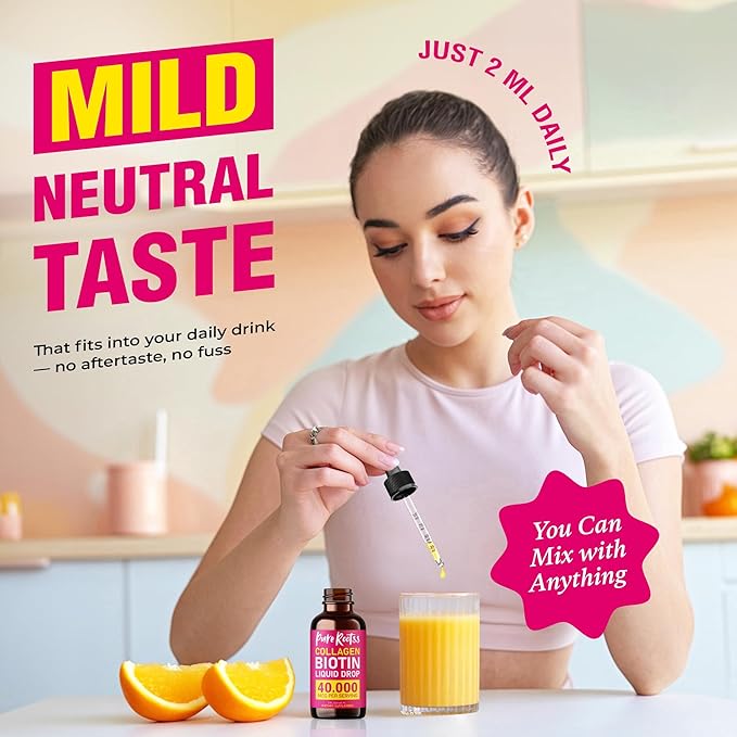 Liquid Collagen & Biotin, 2 Fl Oz (Pack of 2), 40000 mcg for Hair Skin Nails, Vitamin B7 Hydrolized Collagen Peptides Supplement for Women, Bioactive Form, Sugar Free, Raspberry Flavor