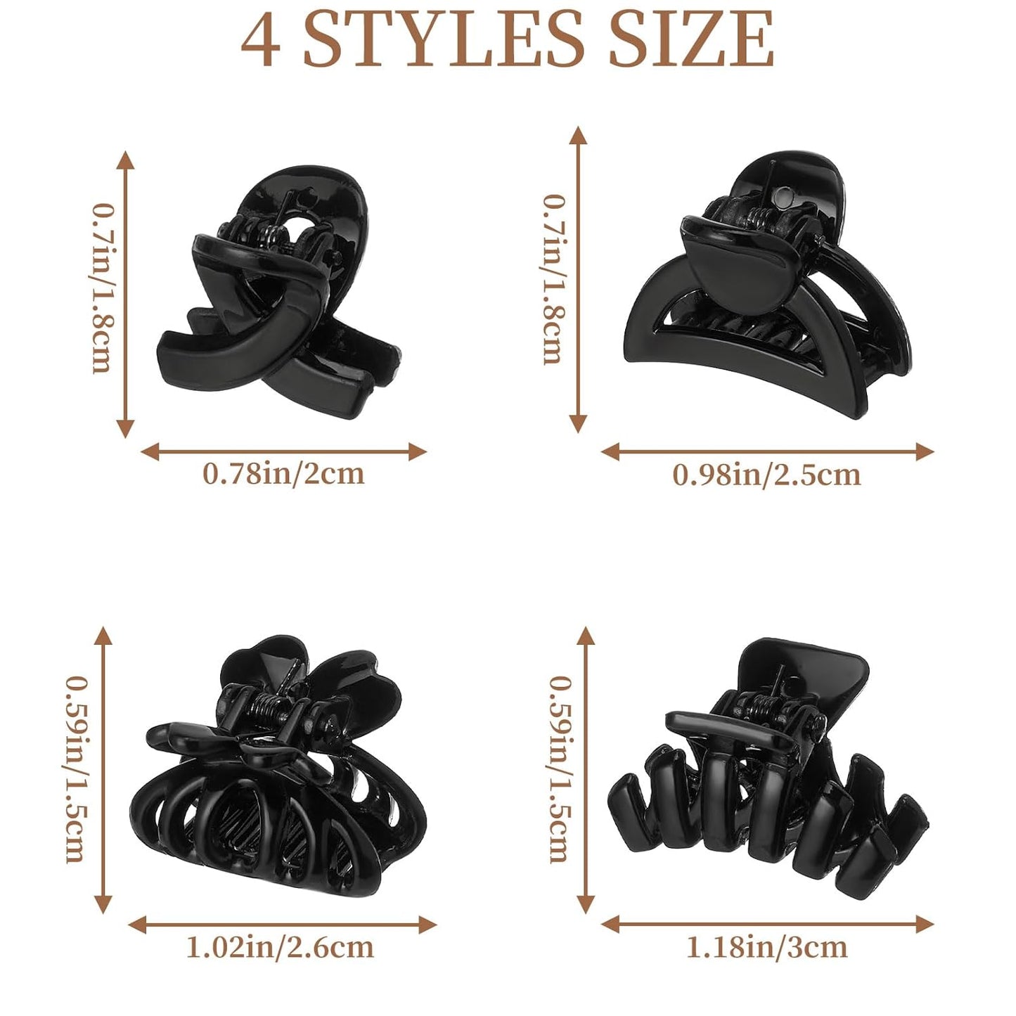 Small Hair Clips for Girls 16PCS 4Style Black & Brown Plastic Mini Claw Clips for Women Non Slip Bangs Pins for Thin/Thick Hair(16PCS-Style 5)