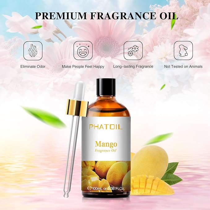 3.38FL.OZ Mango Fragrance Oils for Aromatherapy, Essential Oils for Diffusers for Home, Perfect for Diffuser, Yoga, Skin Care, DIY Candle and Soap Making - 100ml