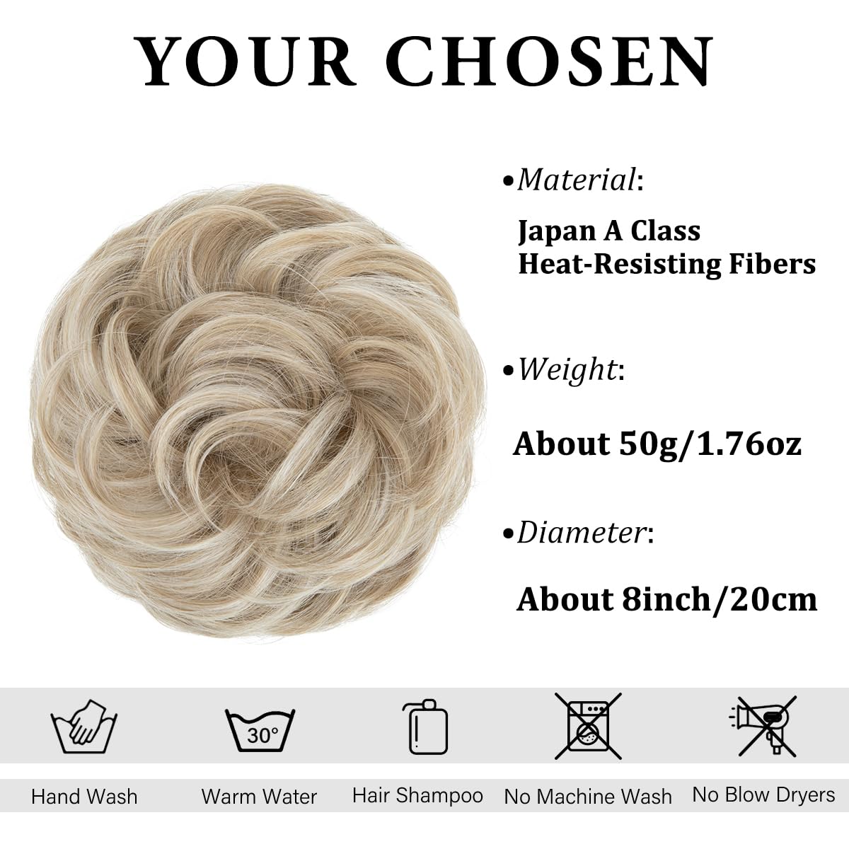 CJL HAIR Large Messy Bun Hair Piece Wavy Curly Scrunchies Synthetic Chignon Ponytail Hair Extensions Thick Updo Hairpieces for Women Ivory Grey