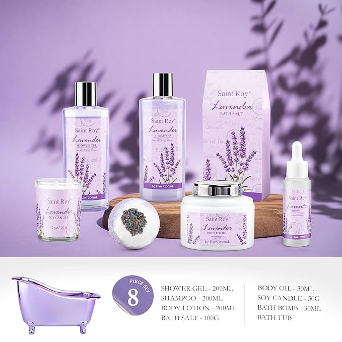 Lavender scented gifts for mom Spa Gift Baskets for Women - spa baskets for women gift Lavender Gifts for Women, Bath Set with Shower Gel, Home Spa Kit Gifts for Her, Christmas, Mothers Day