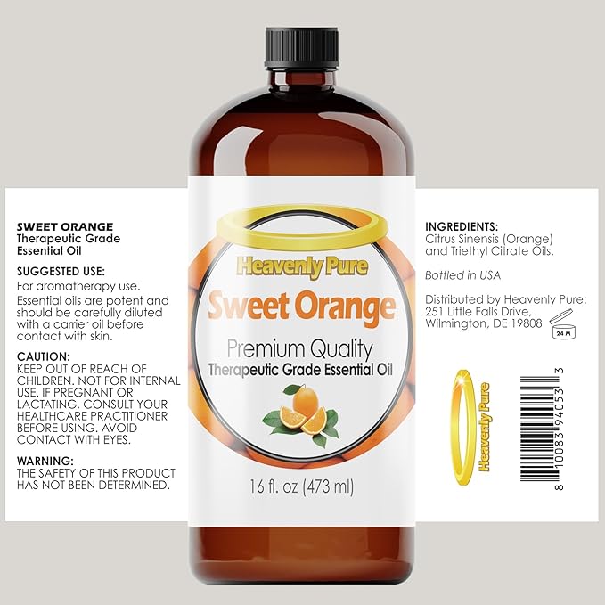 Sweet Orange Essential Oil 16 oz Large Bottle for Diffuser, Candle, Soaps, Aromatherapy - 473 ml