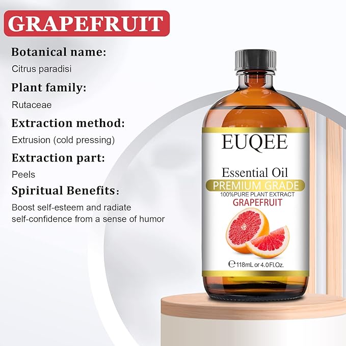 Grapefruit Essential Oil 118mL Pure Grapefruit Oil, Large Capacity Essential Oil with Glass Dropper for Diffuser, Aromatheraphy, DIY Soap (4fl.oz)