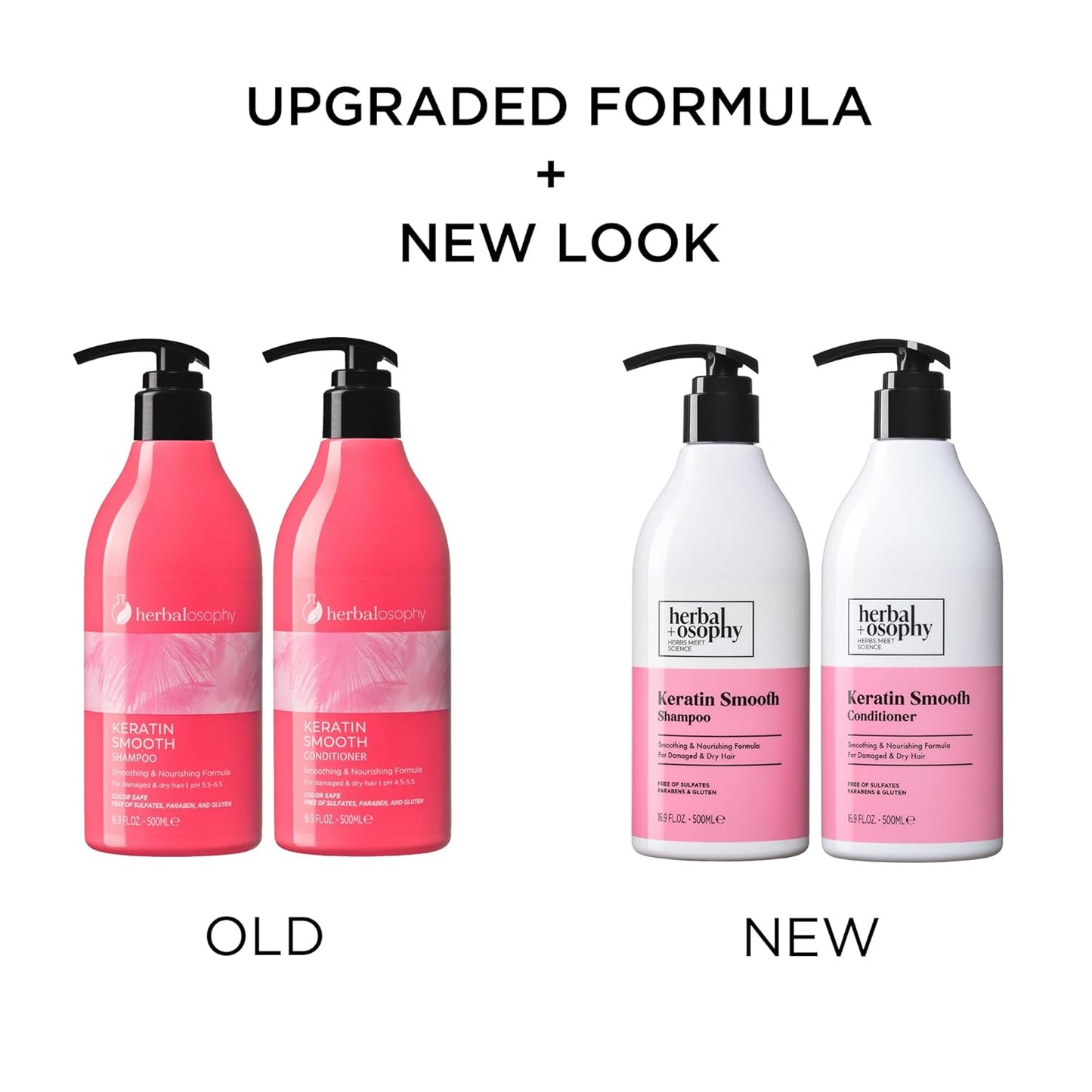 Herbalosophy Keratin Shampoo & Conditioner Set, Nourishing & Moisturizing Formula for Damaged & Dry Hair, Highly Hydrate & Repair for Color Treated Hair, Sulfate,Parabens & Gluten Free, 2 x 16.9 Fl Oz