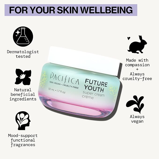 Pacifica Future Youth Super Cream – Daily Anti-Aging Moisturizer for All Skin Types, Lightweight Hydration with Advanced Peptides & Antioxidants, Improves Firmness & Elasticity, Vegan & Clean Beauty