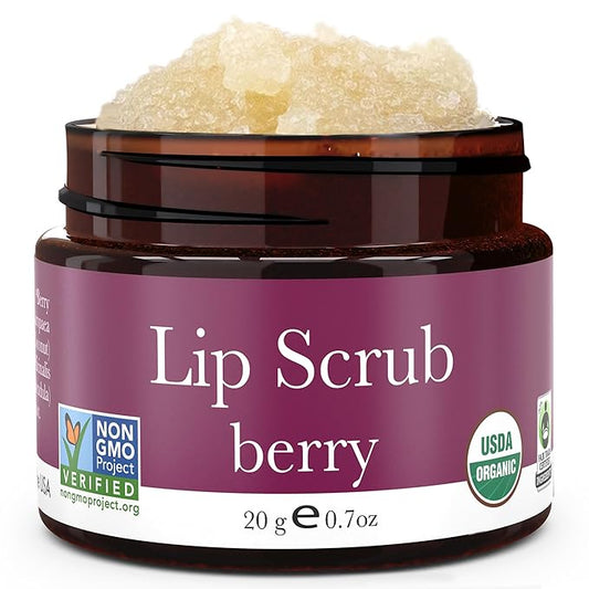 Lip Scrub Exfoliator Berry - USA Made Sugar Lip Scrubber with Natural & Organic Ingredients