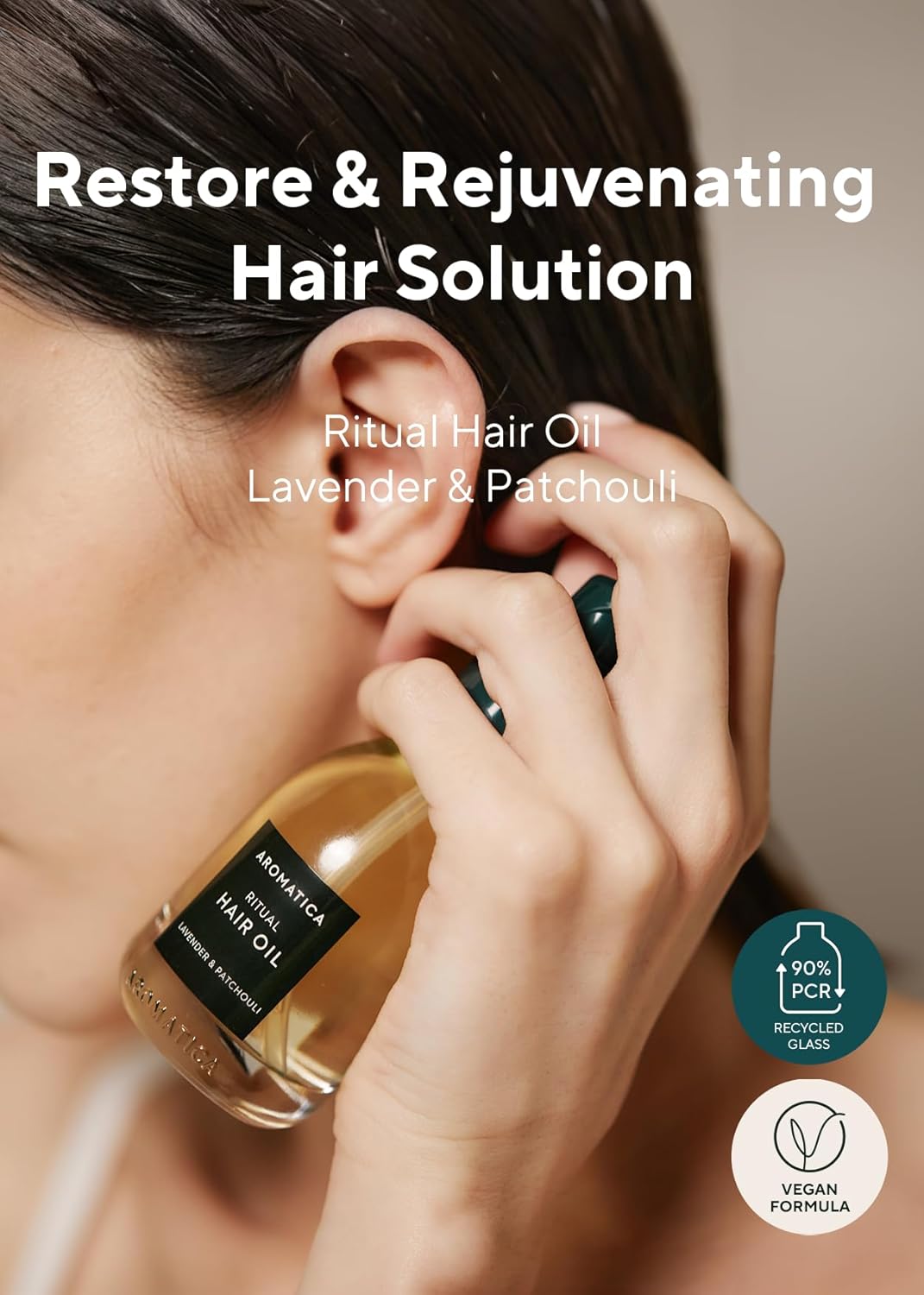 AROMATICA Ritual Lavender & Patchouli Hair Oil - Adds Shine and Smooths Split Ends - Blow Out Hair Serum for Damaged & Frizzy Hair - Nourishing for Dry Curly Hair - Silicone-Free (1.6 fl oz)