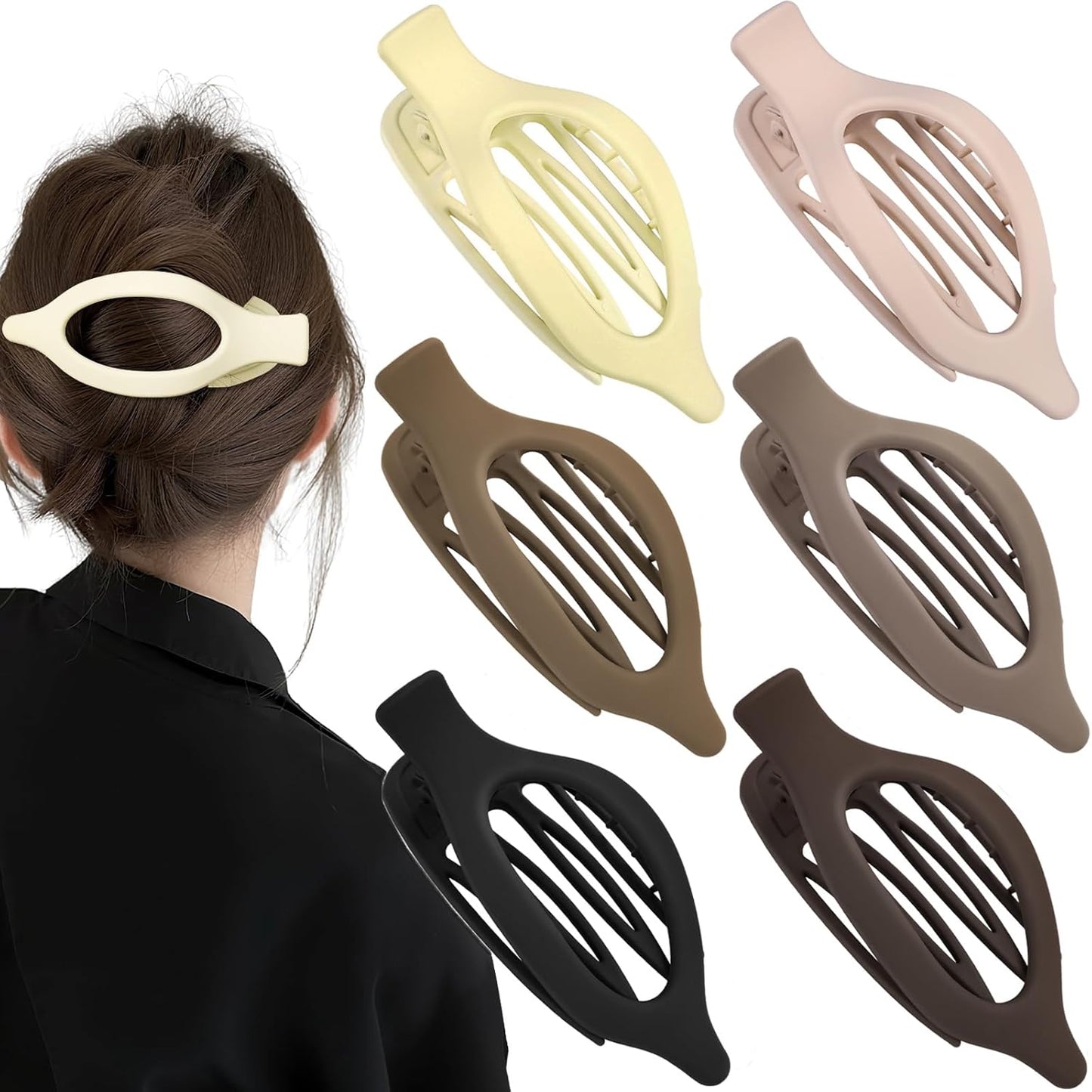 Obeoby 6 PCS Flat Hair Clips for Women, French Flat Claw Clips Large Medium Hair Barrettes Accessories Stocking Stuffers Christmas Gifts (Neutral)