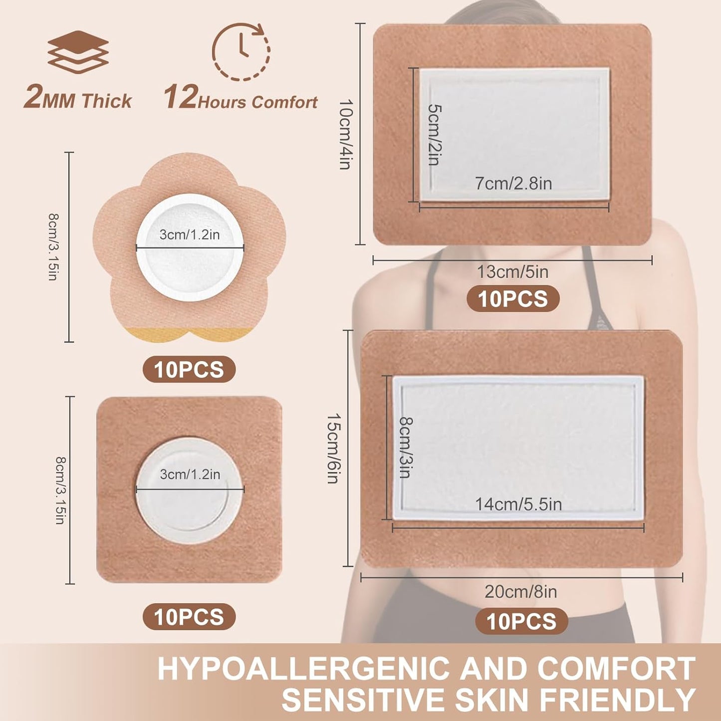 Castor Oil Patches for Belly Button, 4 Sizes Mix 40PCS Castor Oil Pack Wraps Organic Cotton Self-Adhesive Castors Oils Pack Anti Leakage Disposable Pad Breathable No Wash (Oil Not Included)