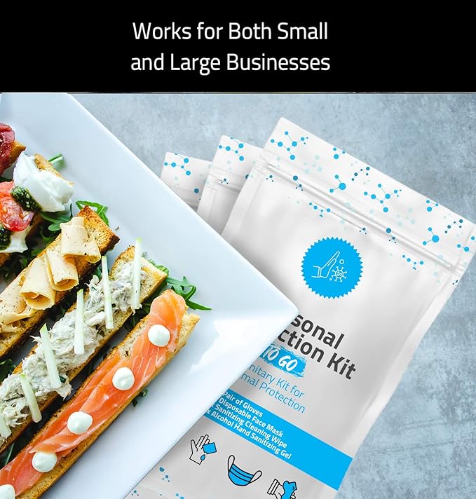 Personal Protection Kit TO GO, Mini 4 Item PPE Kit for travel and school | Includes 1 Each of Face Covering, Gloves, Cleansing Wipes & Hand Cleansing Gel | 10 - Pack (Purple)