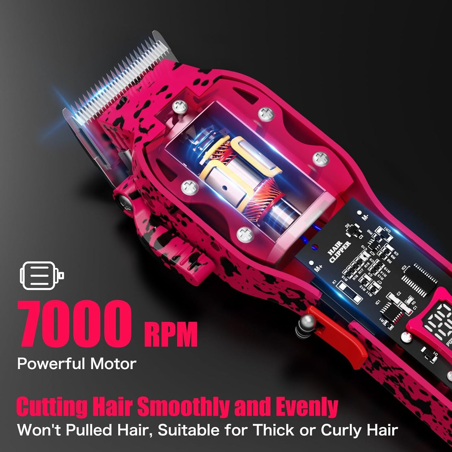 Professional Hair Clippers for Men, Cordless Barber kit for Hair Cutting & Grooming, Pink Hair Clippers Set for Barber Haircut with LED Display 8 Fade Taper Combs